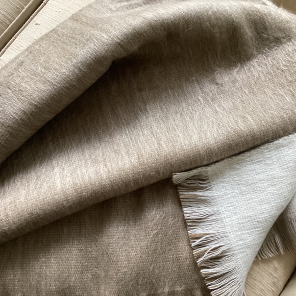 SOFT ALPACA BLEND REVERSIBLE BEIGE & LIGHT GREY PLUSH LARGE SCARF/WRAP - Picture 2 of 11